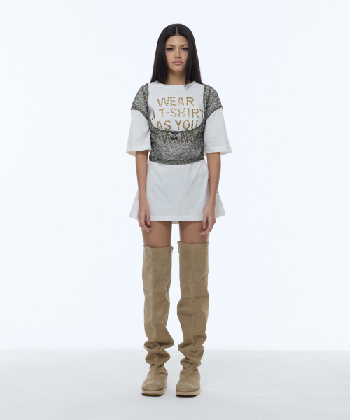 LEOPARD LETTERING LOGO BACKLESS SHEER CROP TOP_BEIGE