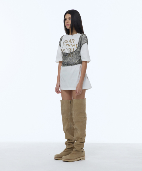 LEOPARD LETTERING LOGO BACKLESS SHEER CROP TOP_BEIGE
