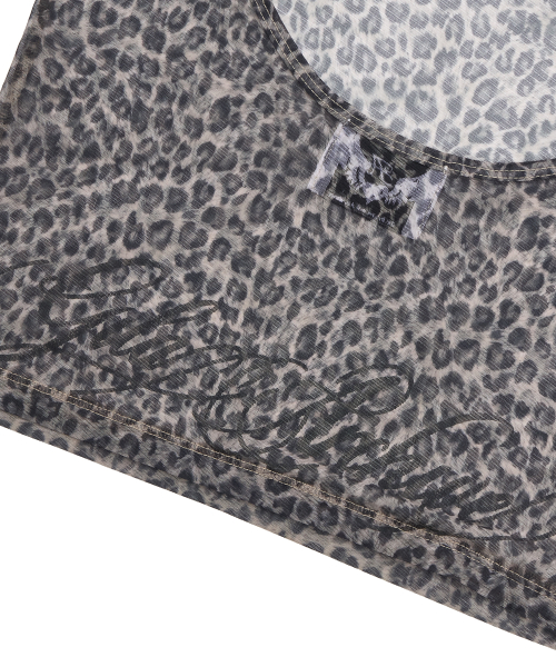 LEOPARD LETTERING LOGO BACKLESS SHEER CROP TOP_BEIGE