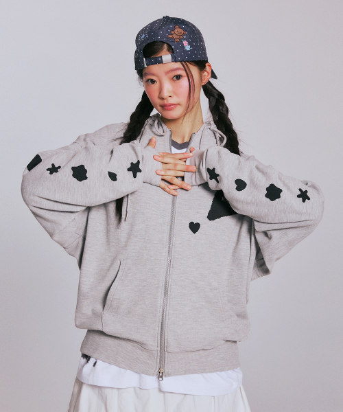 [3COLORS] GRAPHIC WAFFLE HOOD ZIP-UP