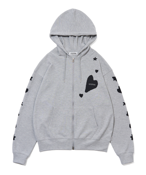 [3COLORS] GRAPHIC WAFFLE HOOD ZIP-UP