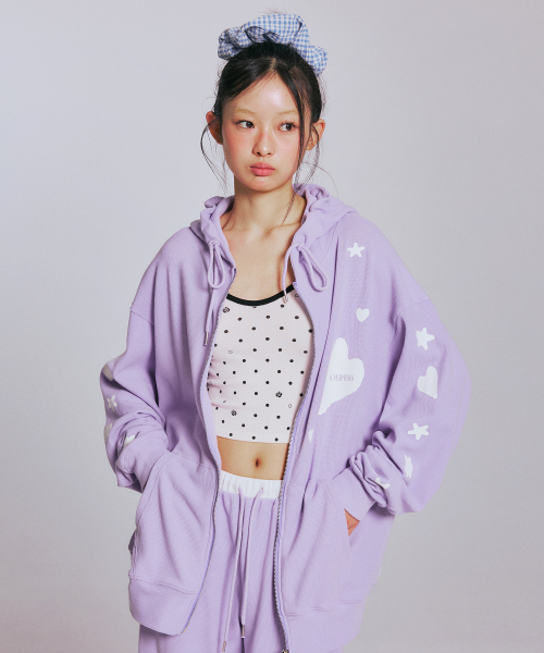 [3COLORS] GRAPHIC WAFFLE HOOD ZIP-UP
