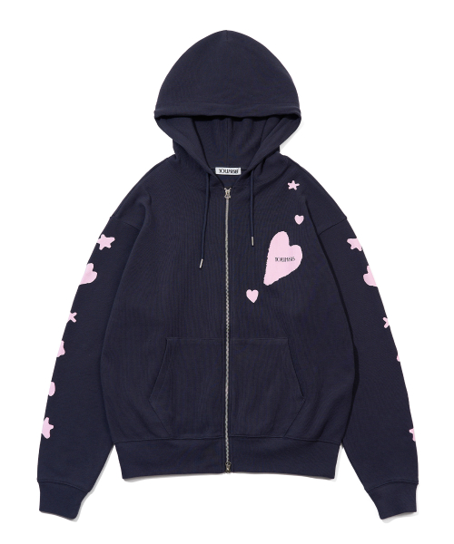 [3COLORS] GRAPHIC WAFFLE HOOD ZIP-UP