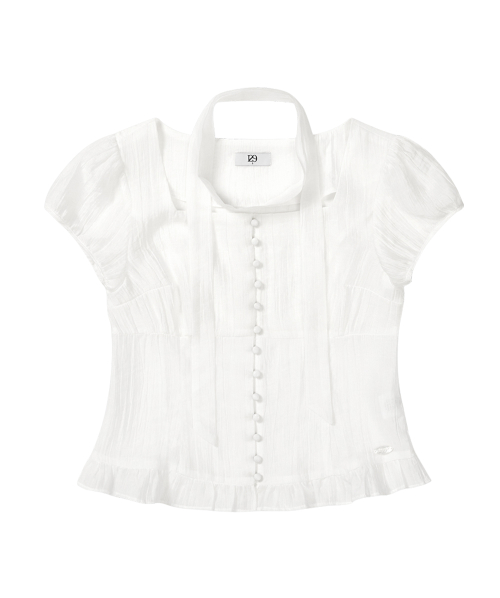 RIBBON TIE SQUARE NECK BLOUSE WHITE