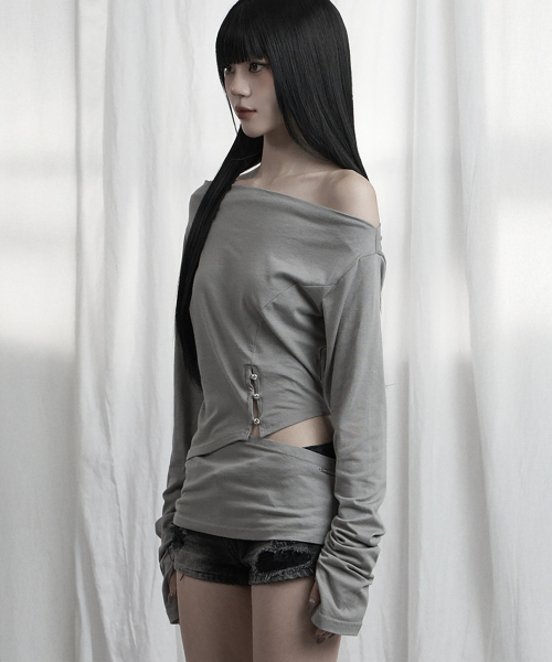 Cut-Out Open Long Sleeve (Gray)