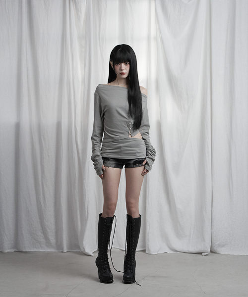 Cut-Out Open Long Sleeve (Gray)