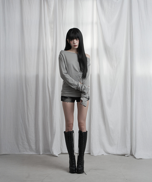 Cut-Out Open Long Sleeve (Gray)