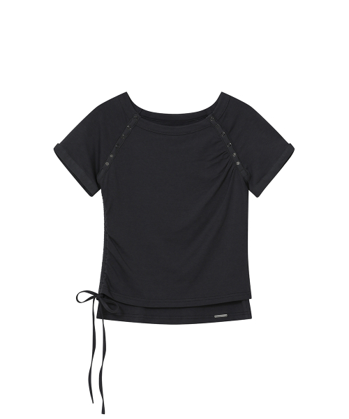 [미세키서울X여밈] Snap shirring shortsleeve BLACK