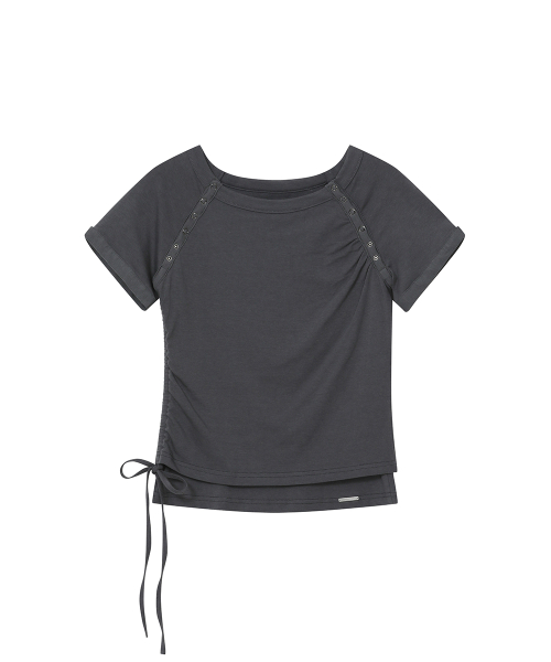 [미세키서울X여밈] Snap shirring shortsleeve CHARCOAL
