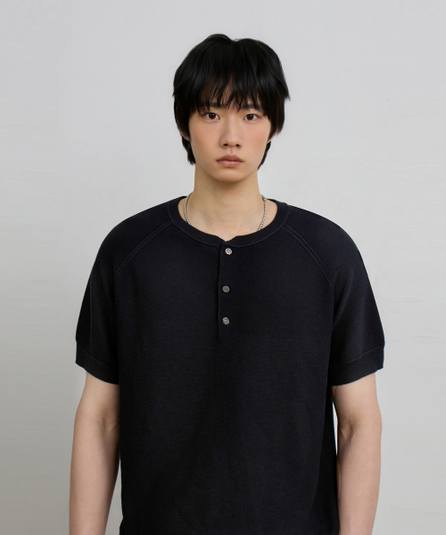 © EVERYONE’S SUMMER WOOL HALF KNIT_HENLEY NECK 4 COLOR