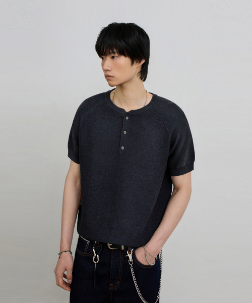 © EVERYONE’S SUMMER WOOL HALF KNIT_HENLEY NECK 4 COLOR