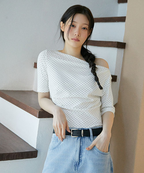보트넥 셔링 반팔 티셔츠 NEW6ME207_3color