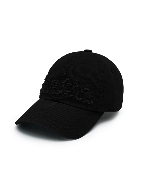 ROUGH CUT APPLIQUE BALL CAP IN BLACK