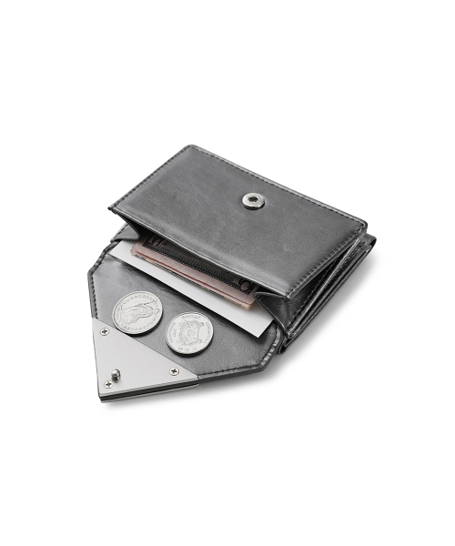 CRINKLE TRIANGLE TRIPLE WALLET - METAL GREY