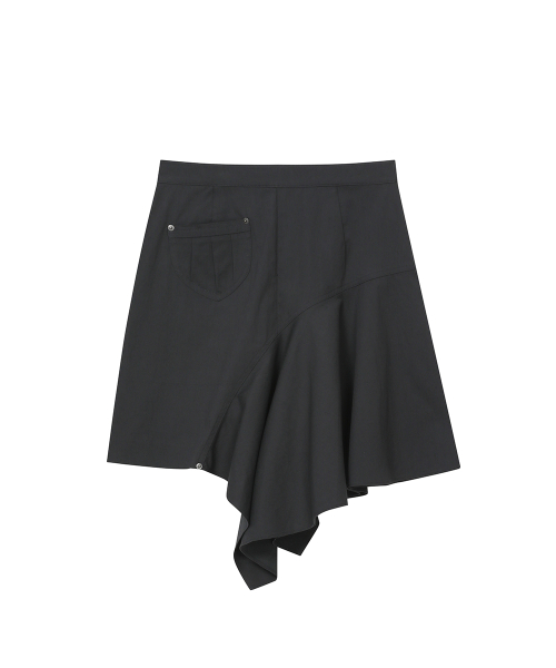 One side draped midi skirt CHARCOAL