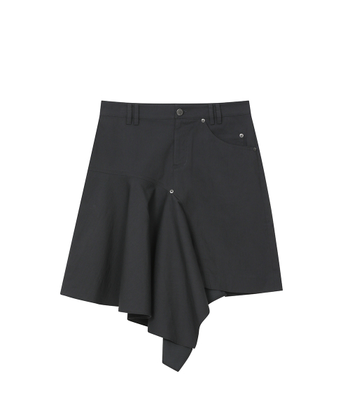 One side draped midi skirt CHARCOAL