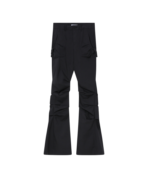 Shirring pocket bootscut pants BLACK