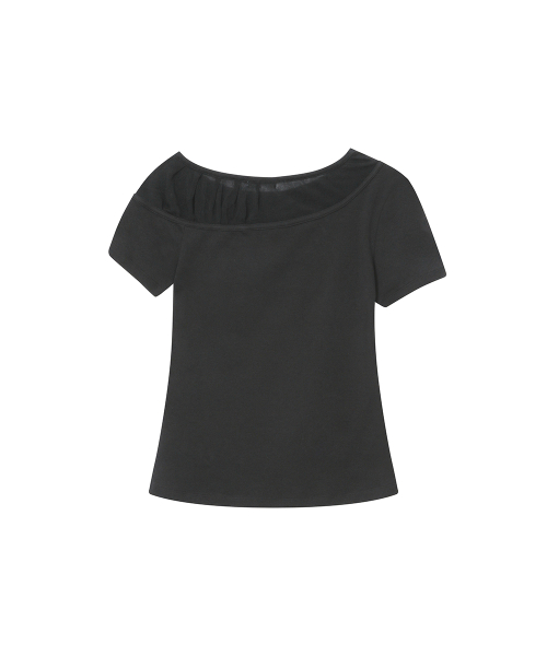 Sheer layered shirring line top CHARCOAL