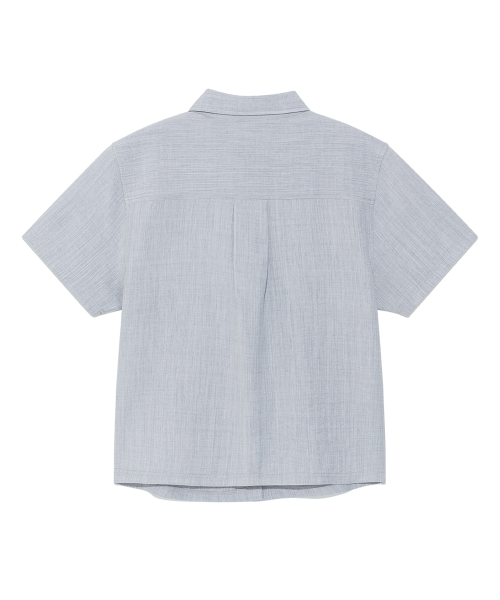 (w)TCM mini logo textured half shirt (blue grey)