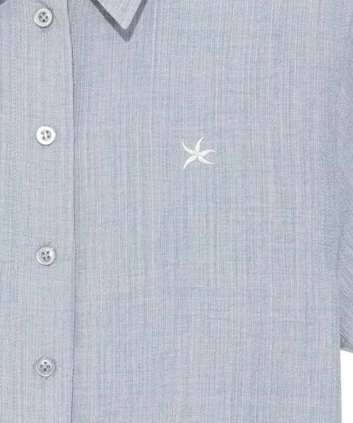 (w)TCM mini logo textured half shirt (blue grey)