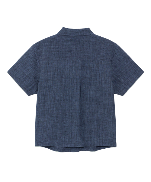 (w)TCM mini logo textured half shirt (navy)