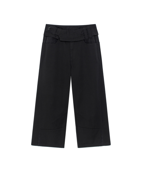 TCM belted check panel pants (black)