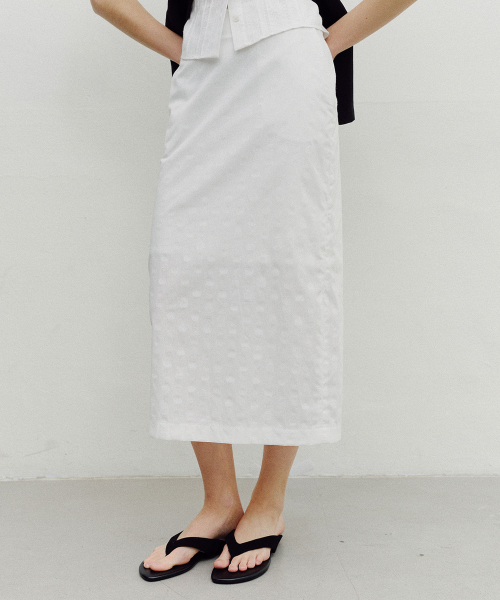 STRIPED DOT LONG SKIRT - WHITE