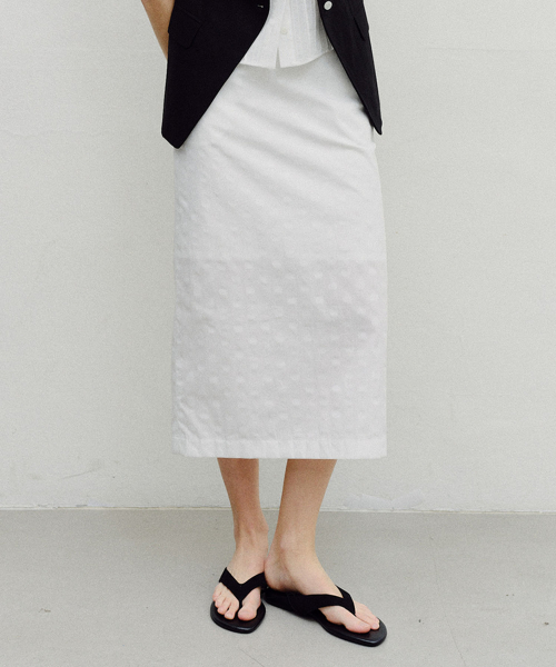 STRIPED DOT LONG SKIRT - WHITE