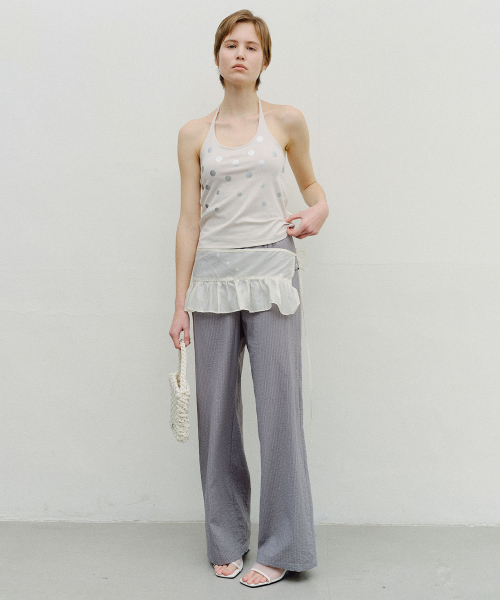SILVER DOT HALTER NECK TOP - IVORY