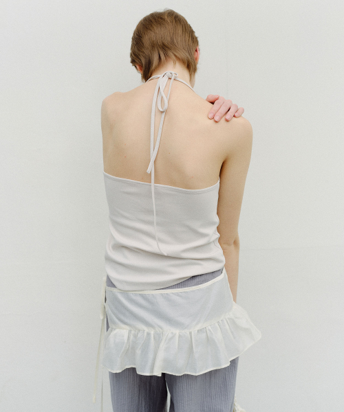 SILVER DOT HALTER NECK TOP - IVORY