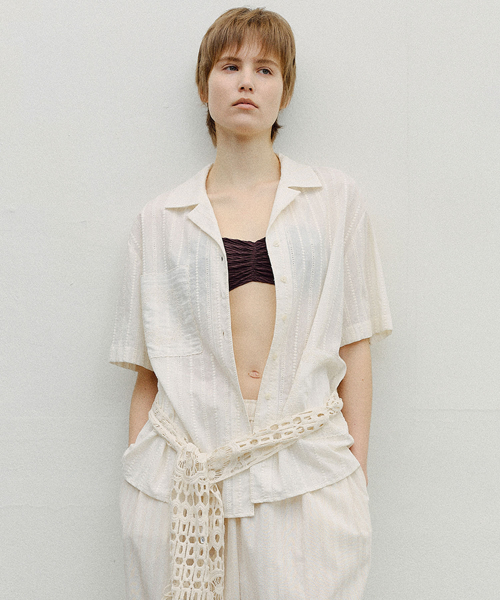 TEXTURED POCKET EMBROIDERY SHIRT - CREAM
