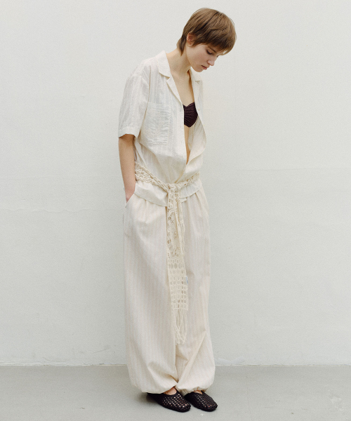 TEXTURED POCKET EMBROIDERY SHIRT - CREAM