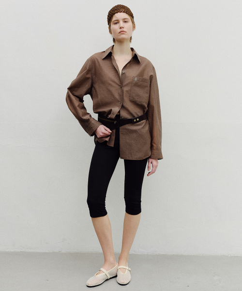 STRIPE SHEER TENCEL SHIRT - BROWN