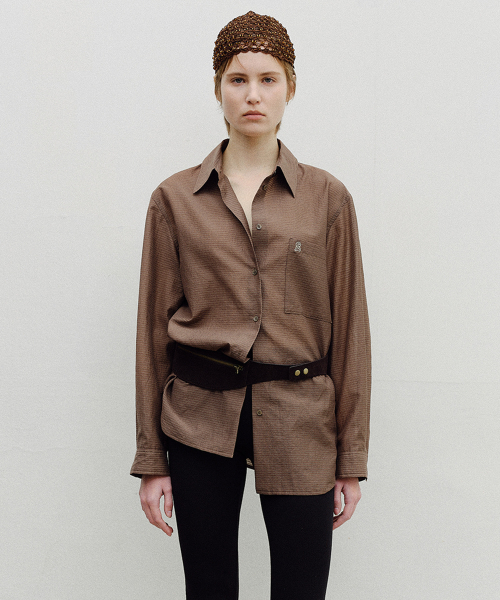 STRIPE SHEER TENCEL SHIRT - BROWN
