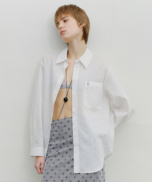 STRIPE SHEER TENCEL SHIRT - WHITE