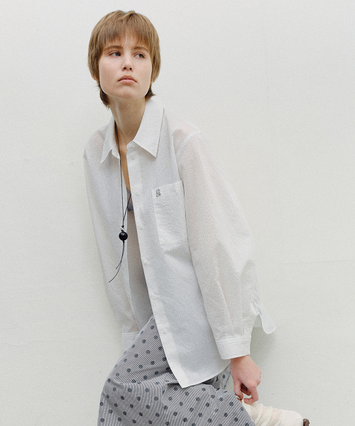 STRIPE SHEER TENCEL SHIRT - WHITE