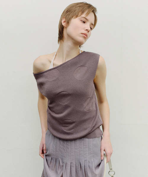 DOT ONE SHOULDER SLEEVELESS KNIT - PALE GREY