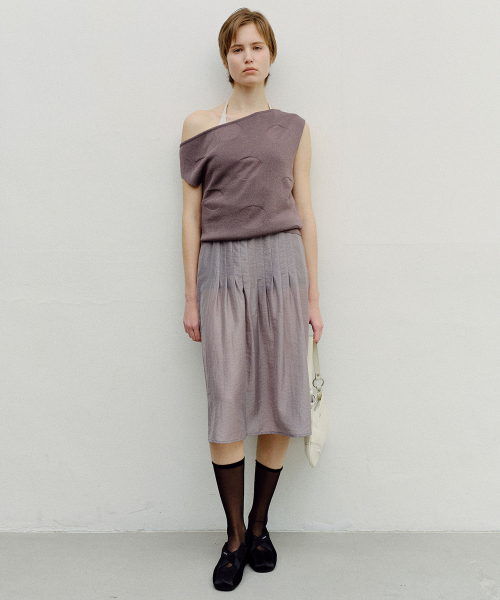 DOT ONE SHOULDER SLEEVELESS KNIT - PALE GREY