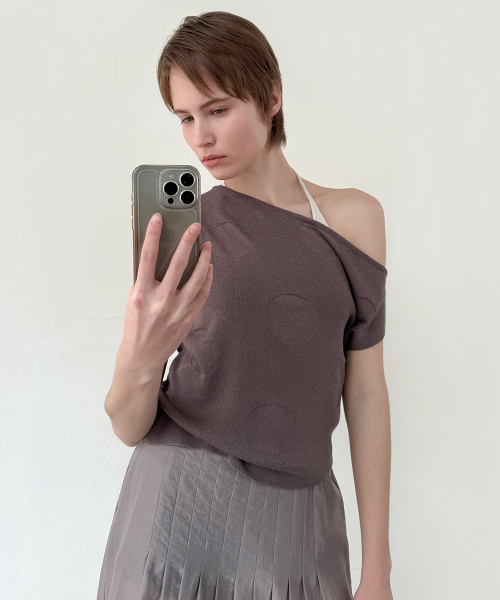 DOT ONE SHOULDER SLEEVELESS KNIT - PALE GREY