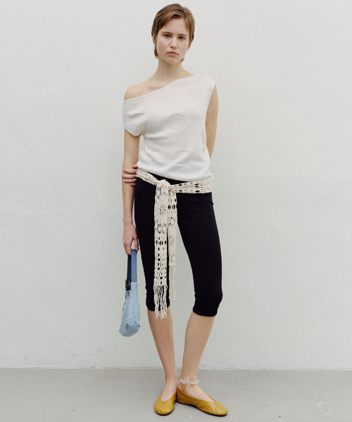 DOT ONE SHOULDER SLEEVELESS KNIT - CREAM
