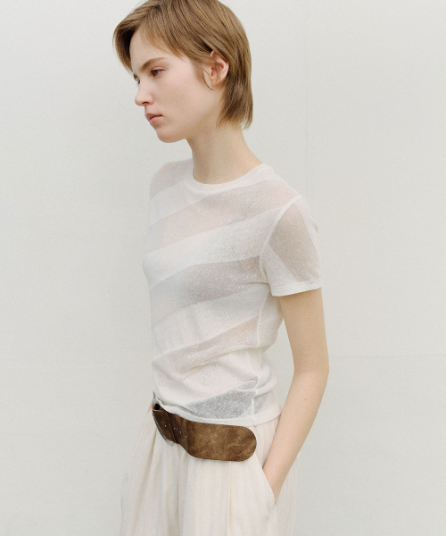 SHEER DIAGONAL STRIPE KNIT - CREAM
