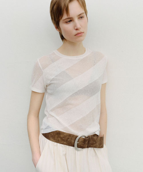 SHEER DIAGONAL STRIPE KNIT - CREAM