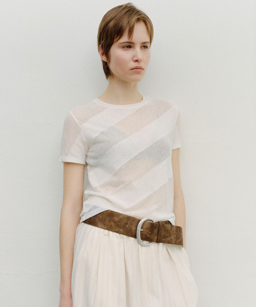 SHEER DIAGONAL STRIPE KNIT - CREAM