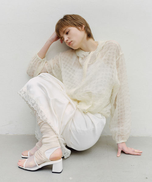SHEER CHECK HOODED WINDBREAKER - CREAM