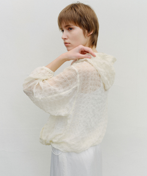 SHEER CHECK HOODED WINDBREAKER - CREAM