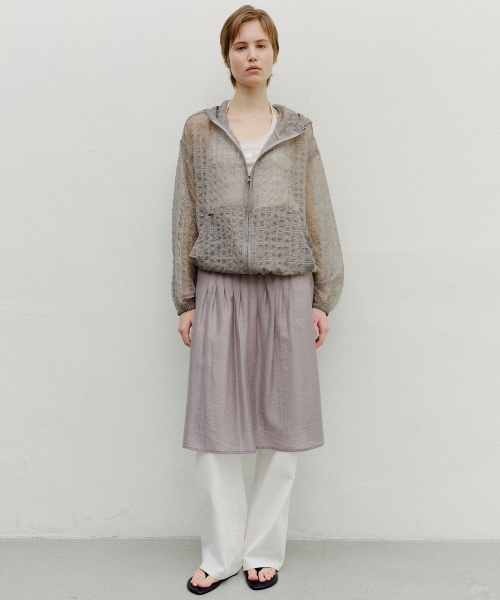 SHEER CHECK HOODED WINDBREAKER - GREY