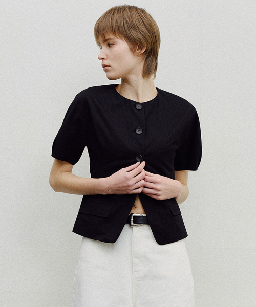 PUFF SLEEVE BLOUSE JACKET - BLACK