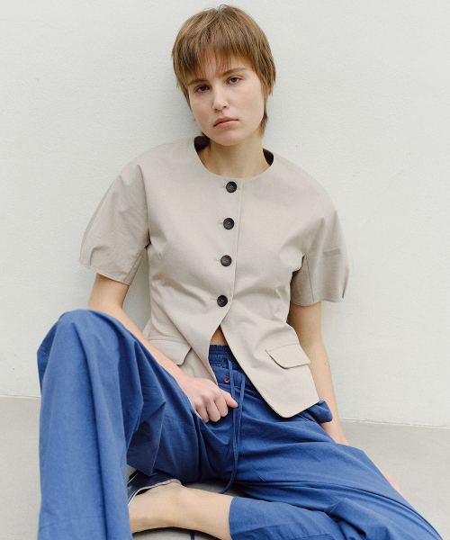 PUFF SLEEVE BLOUSE JACKET - BEIGE