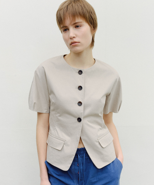 PUFF SLEEVE BLOUSE JACKET - BEIGE