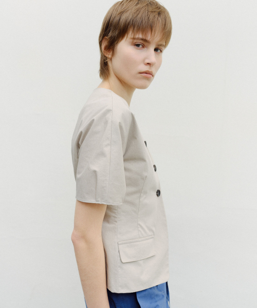 PUFF SLEEVE BLOUSE JACKET - BEIGE